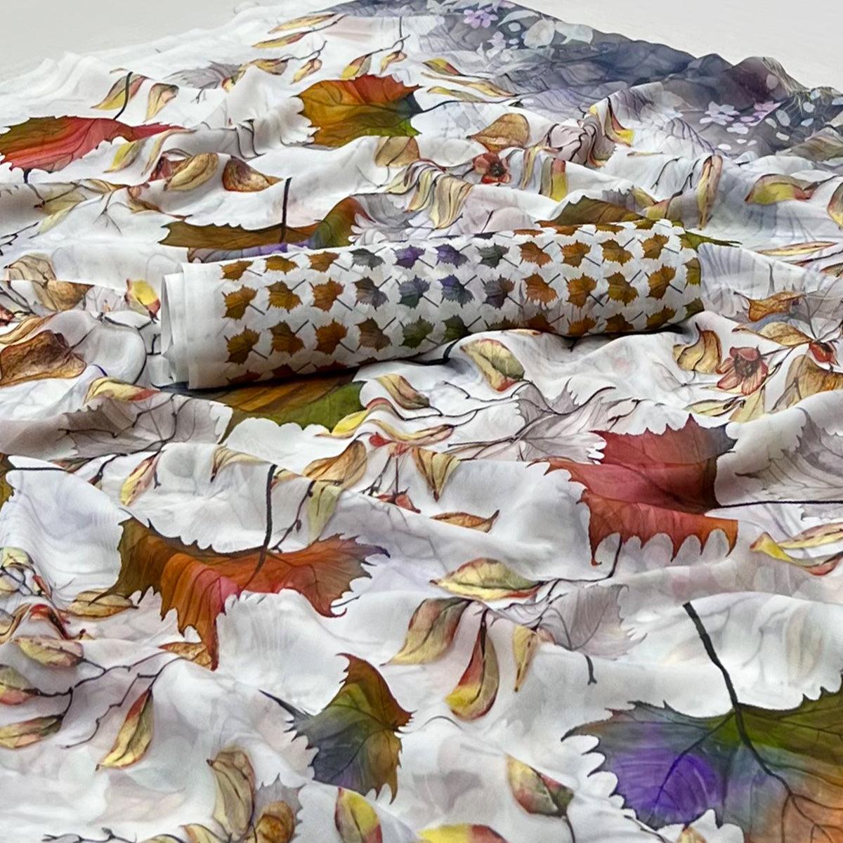 Off White Digital Printed Georgette Saree - Peachmode