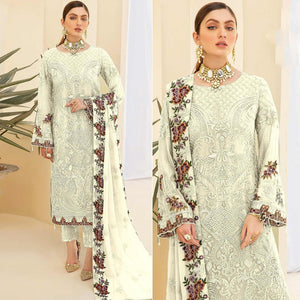 Off White Embroidered Georgette Pakistani Suit - Peachmode