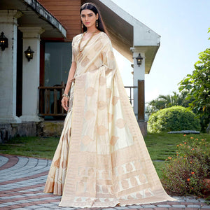 Off White Festive Wear Jari Woven Art Silk Saree - Peachmode