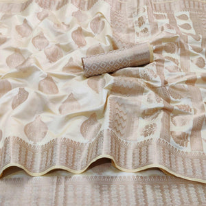 Off-White Festive Wear Soft Jari Woven Art Silk Saree - Peachmode