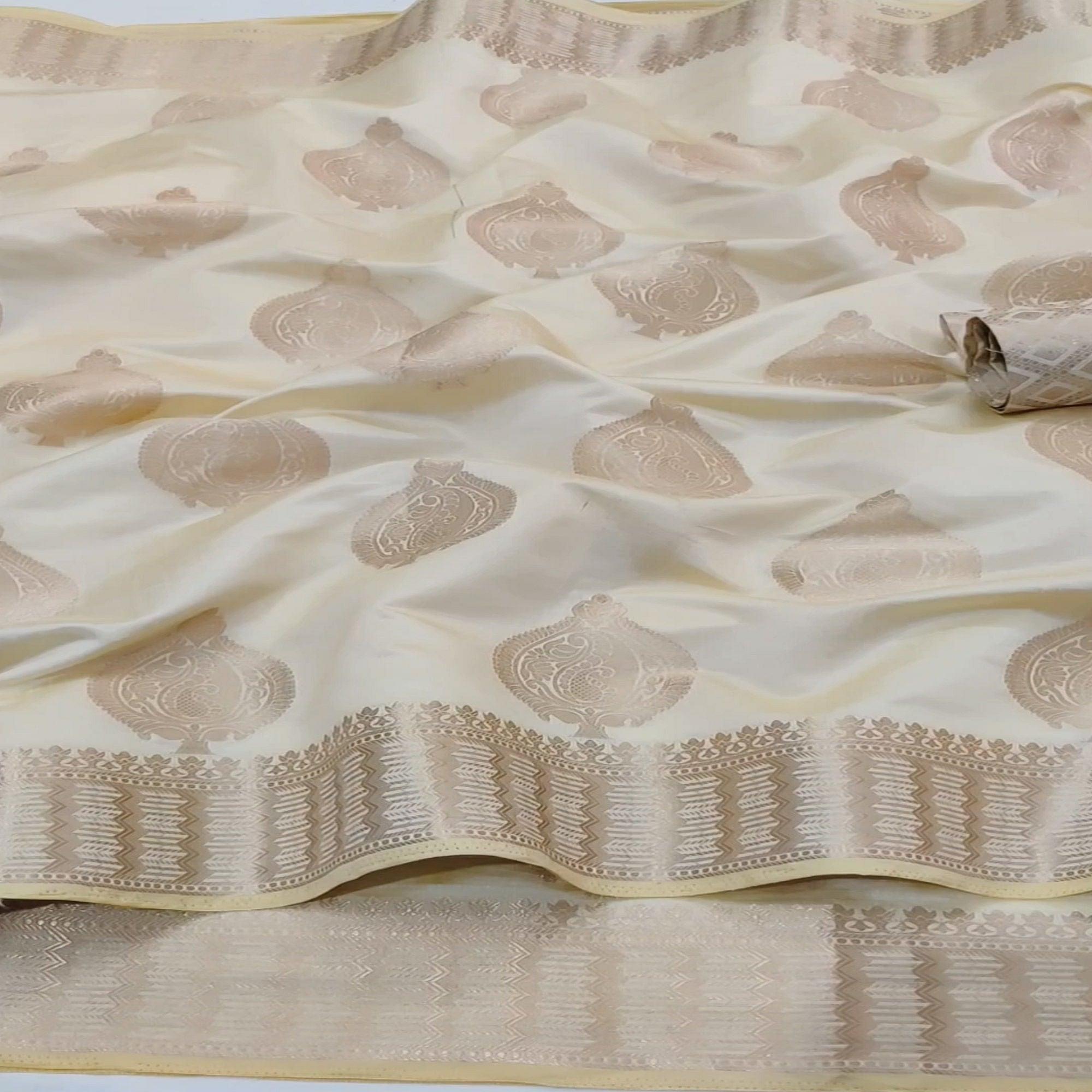 Off-White Festive Wear Soft Jari Woven Art Silk Saree - Peachmode