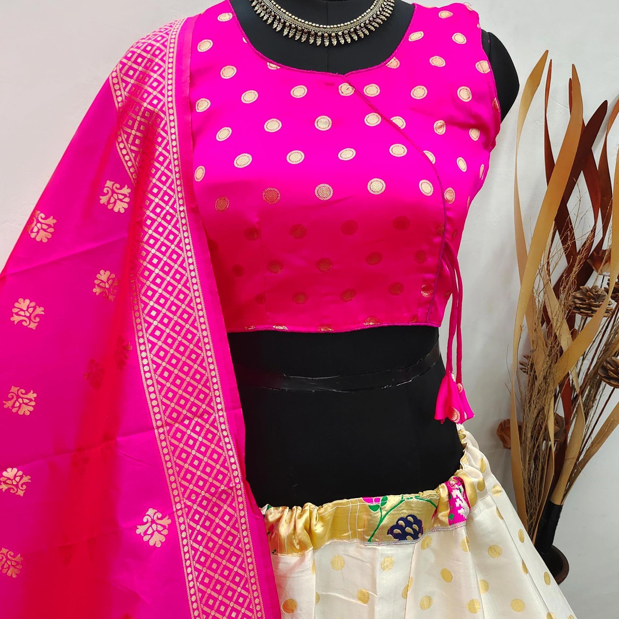Off White Festive Wear Woven Brocade Lehenga Choli - Peachmode