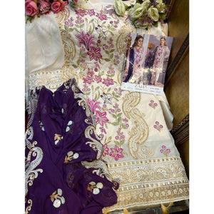 Off White Partywear Embroidered Georgette Pakistani Suit - Peachmode