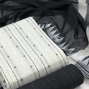 Off-White Printed Pure Cotton Dress Material - Peachmode