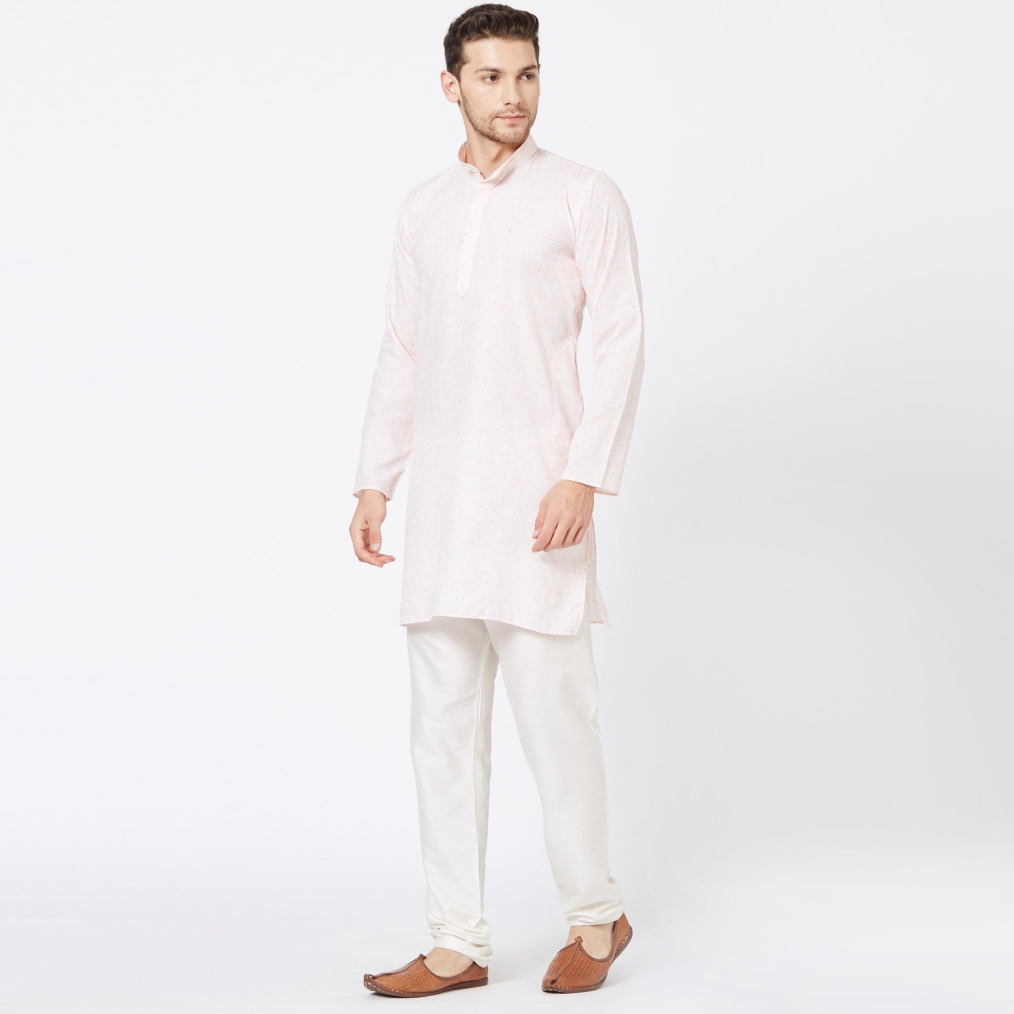 Off White Solid Pure Cotton Kurta - Peachmode