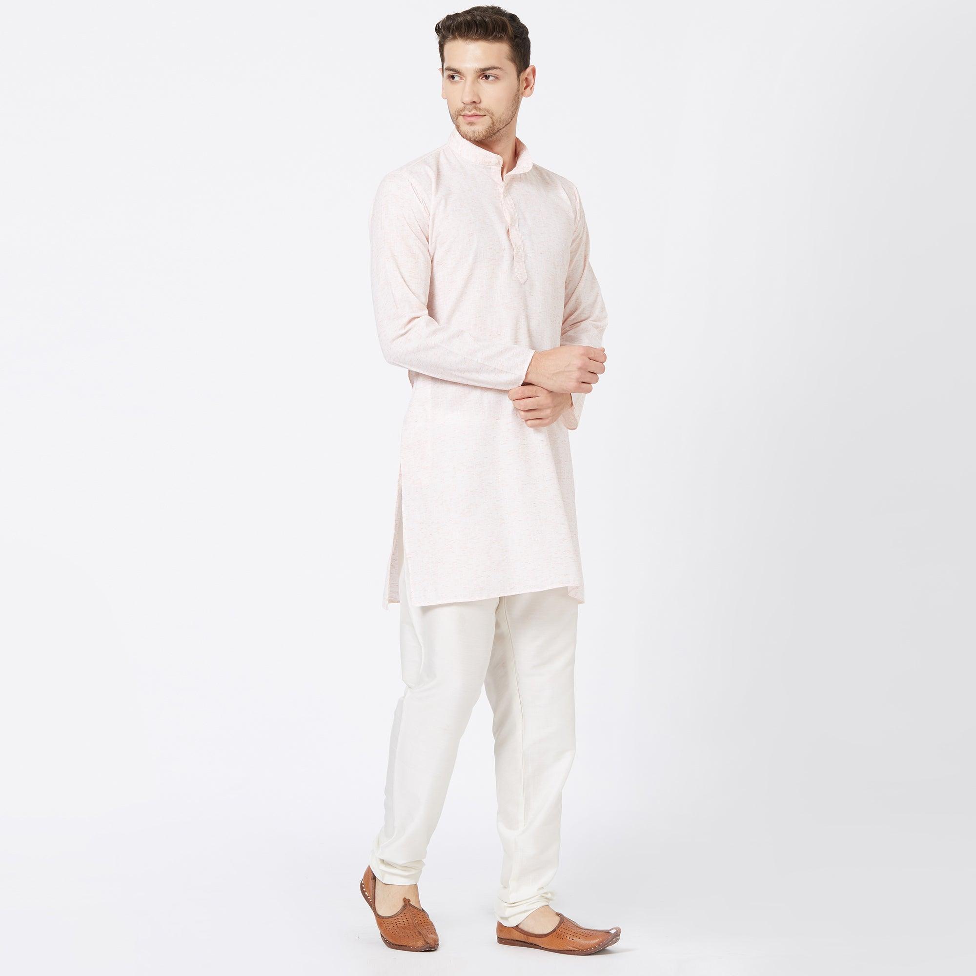 Off White Solid Pure Cotton Kurta - Peachmode