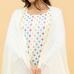 Off-White Thread Embroidered Georgette Sharara Suit - Peachmode