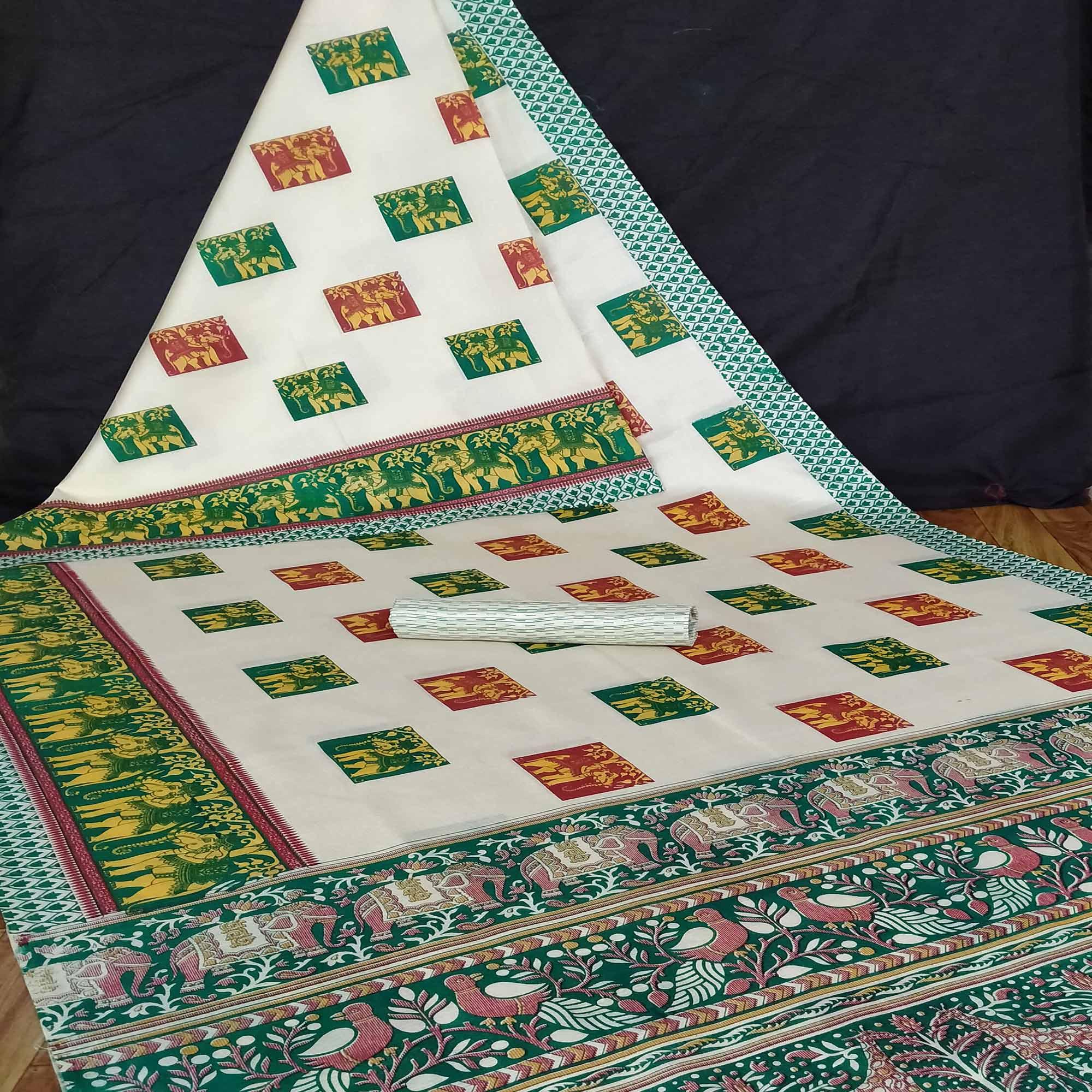 Offwhite Colored Casual Wear Digital Printed Jute Saree - Peachmode