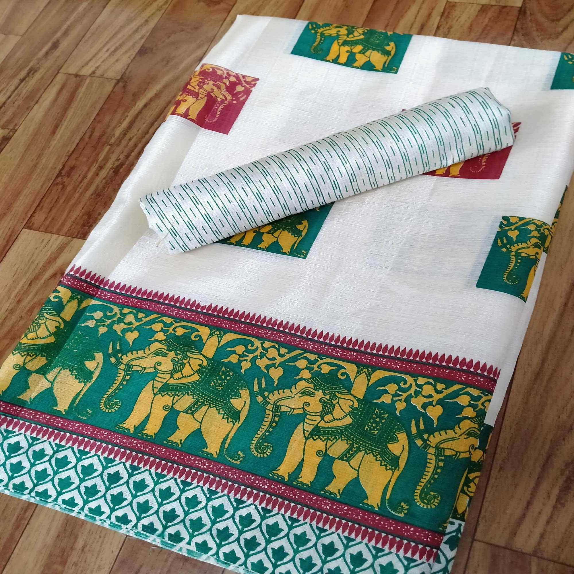 Offwhite Colored Casual Wear Digital Printed Jute Saree - Peachmode