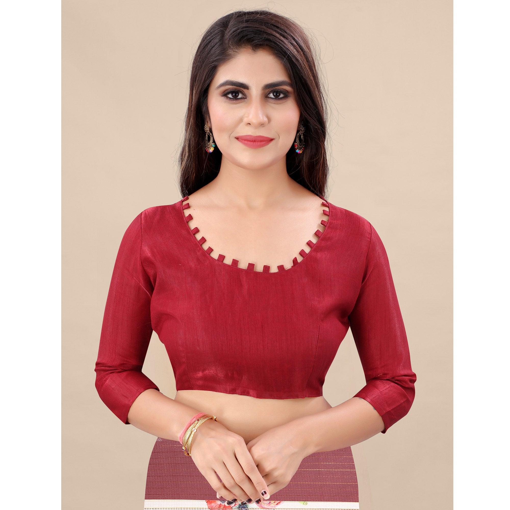 Offwhite - Maroon Casual Wear Floral Digital Printed Silk Saree With Woven Border - Peachmode