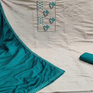 Offwhite Partywear Floral Embroidered Pure Silk Dress Material - Peachmode