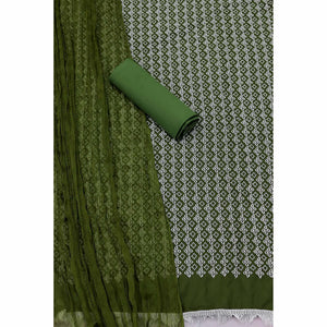 Olive Green Casual Wear Embroidered Georgette Dress Material - Peachmode