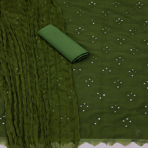 Olive Green Embellished With Embroidered Georgette Dress Material - Peachmode