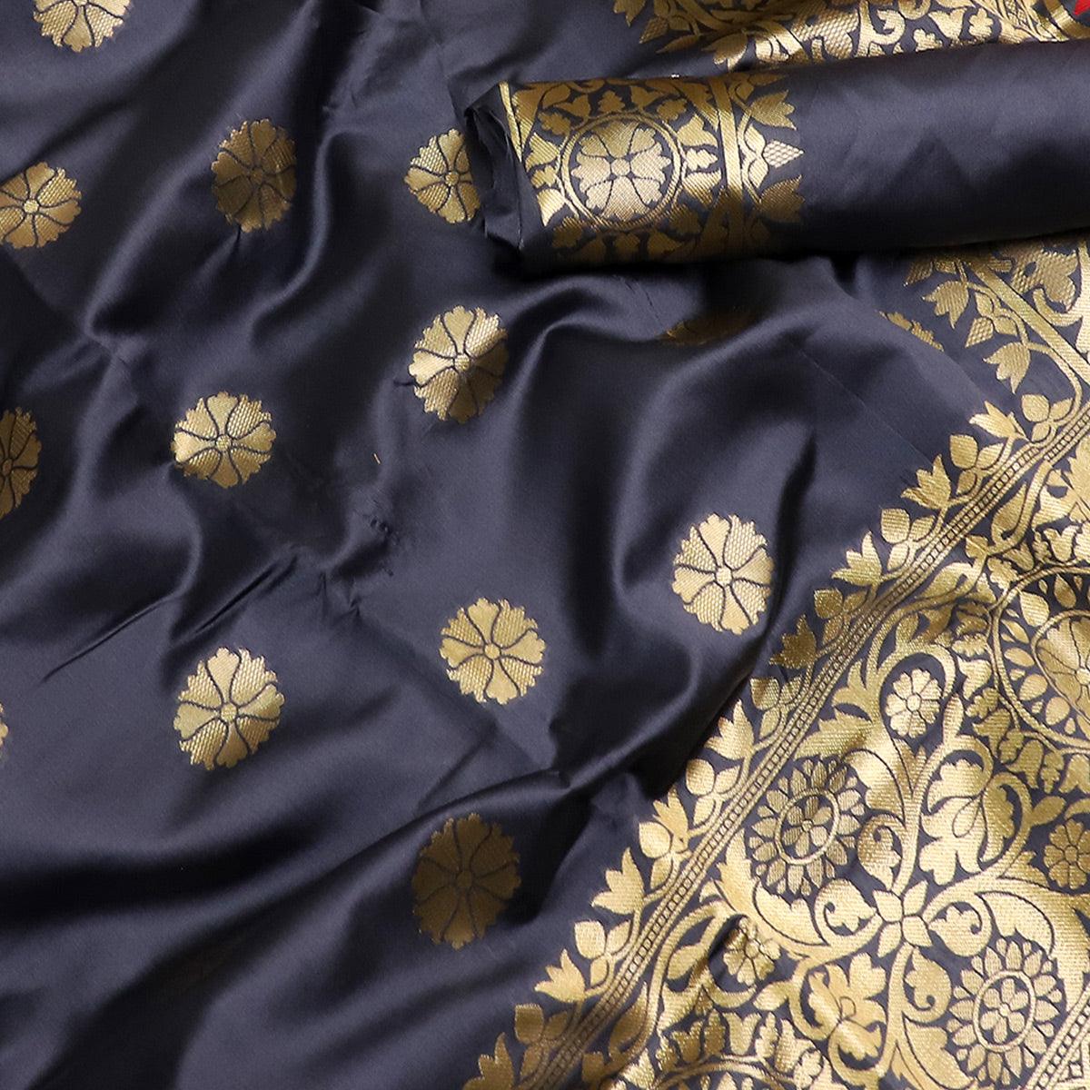 Opulent Black Colored Festive Wear Woven Banarasi Silk Saree - Peachmode