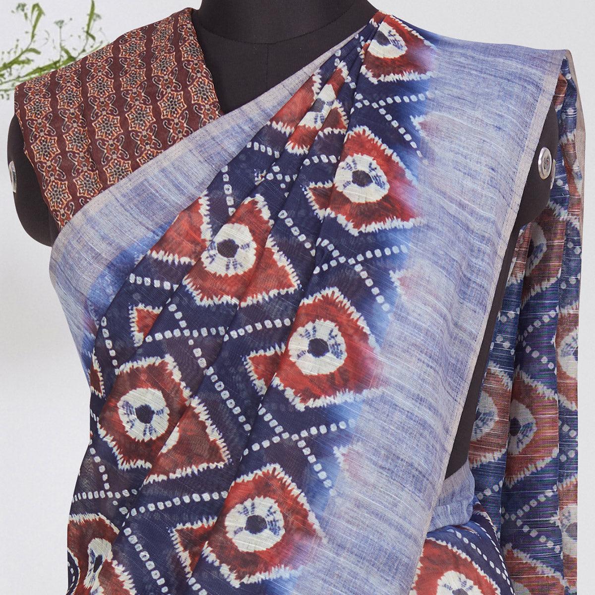 Opulent Blue Coloured Casual Wear Printed Linen Saree - Peachmode