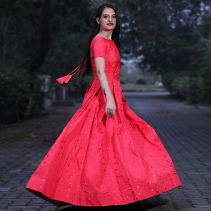 Opulent Gajari Pink Colored Partywear Tapetta Gown - Peachmode