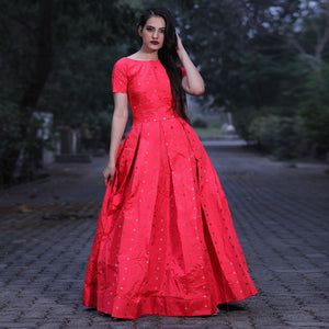 Opulent Gajari Pink Colored Partywear Tapetta Gown - Peachmode