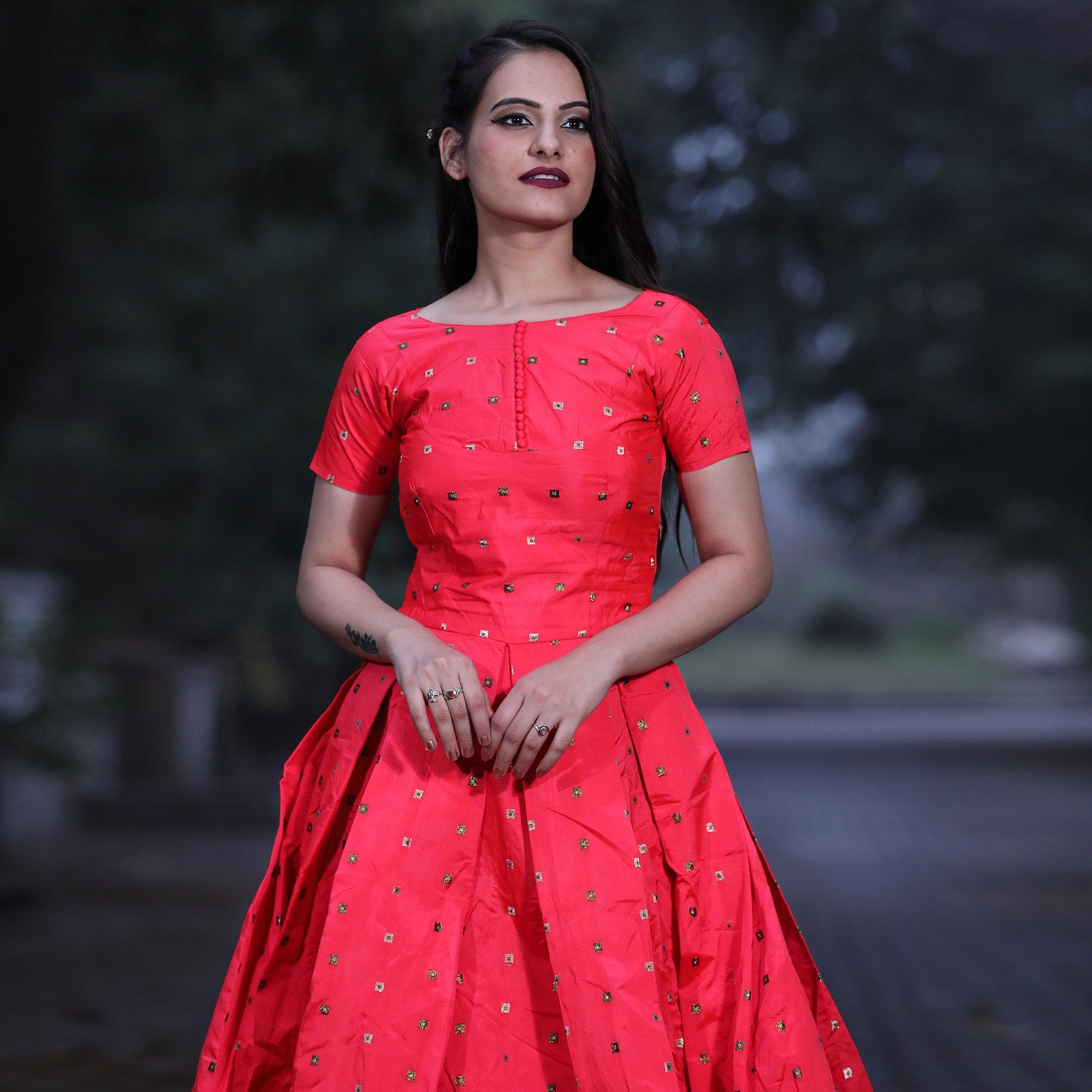 Opulent Gajari Pink Colored Partywear Tapetta Gown - Peachmode