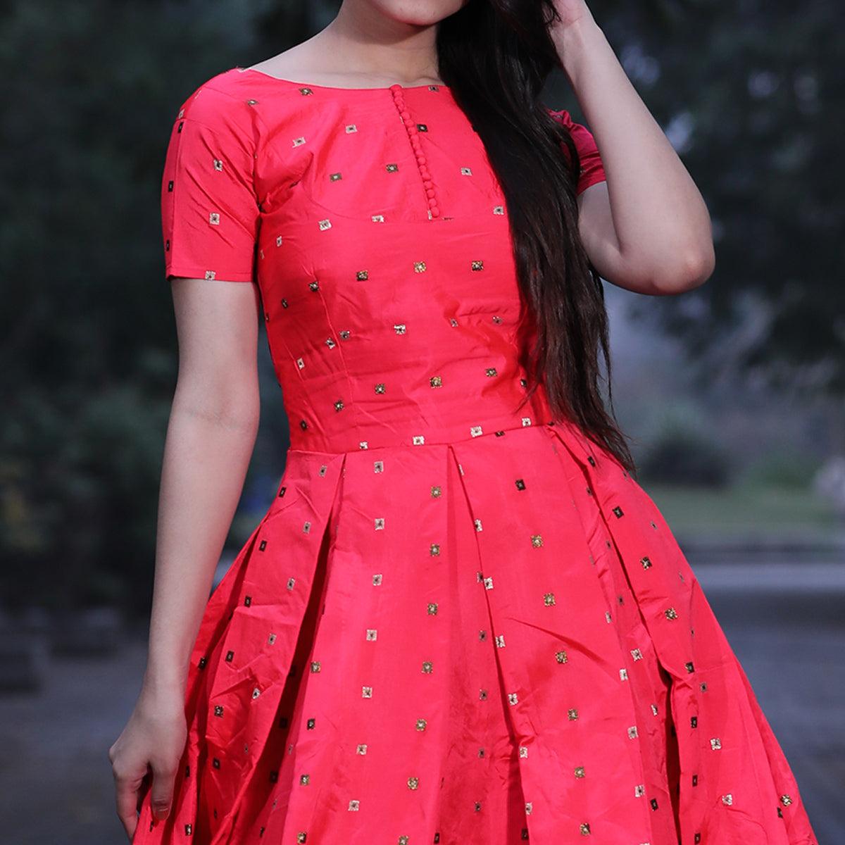 Opulent Gajari Pink Colored Partywear Tapetta Gown - Peachmode