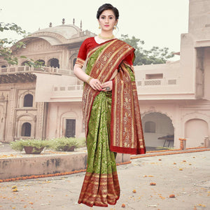 Opulent Green Colored Festive Wear Woven Heavy Banarasi Silk Saree - Peachmode
