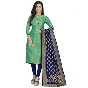 Opulent Green Colored Party Wear Woven Banarasi Silk Dress Material - Peachmode