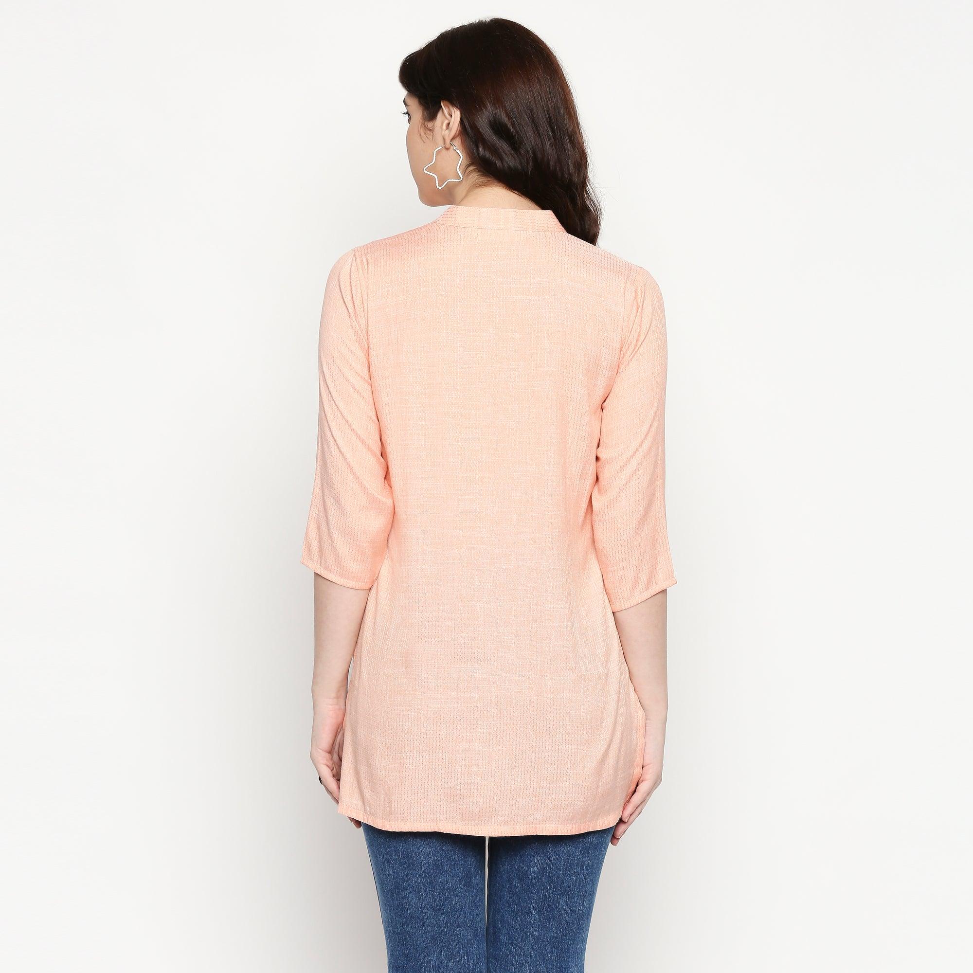 Opulent Light Peach Colored Casual Wear Solid Cotton Western Top - Peachmode