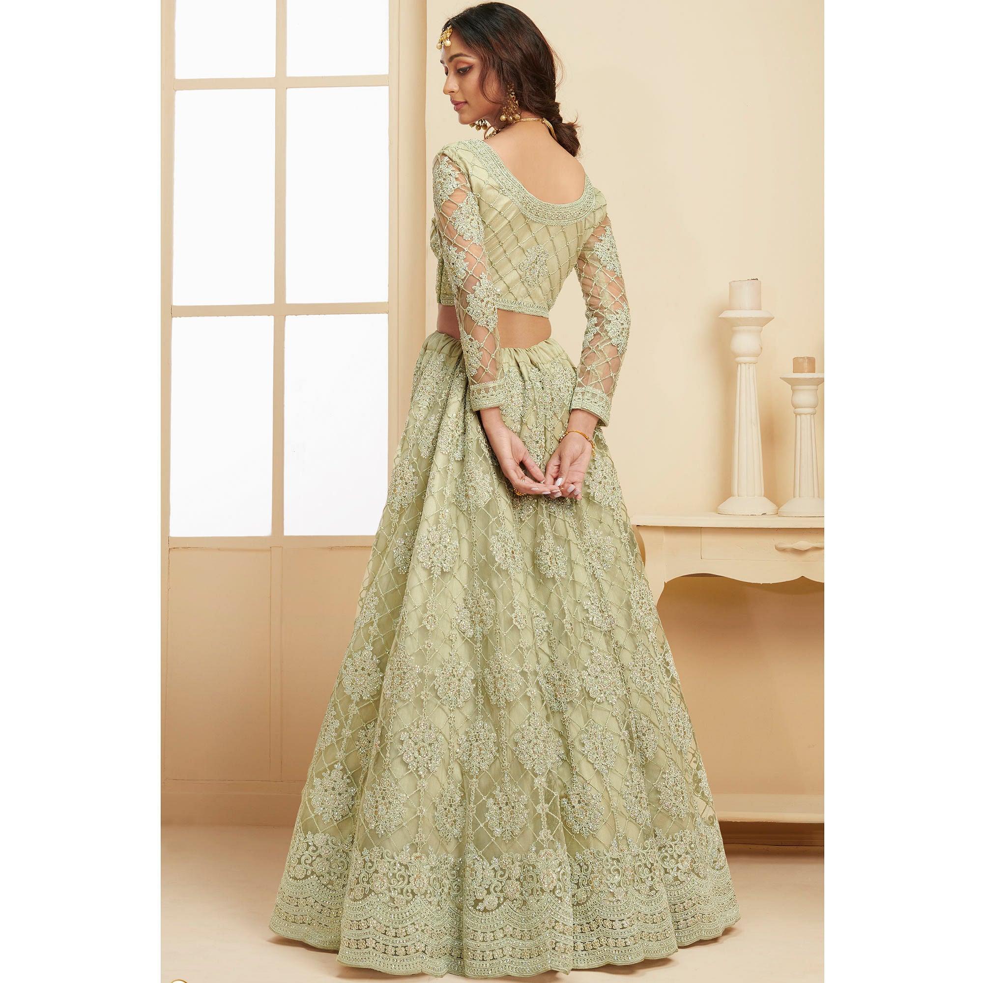 Opulent Mint Green Coloured Wedding Wear Cording Embroidered Net Lehenga Choli - Peachmode