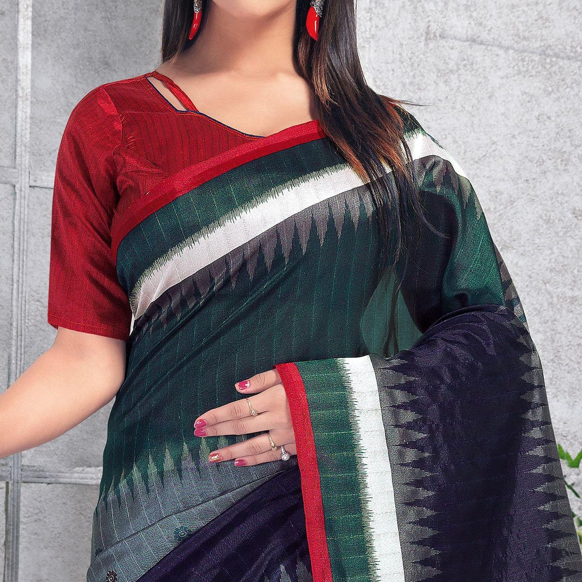 Opulent Multi Colored Casual Wear Printed Bhagalpuri Silk Saree - Peachmode
