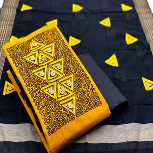 Opulent Mustard Coloured Casual Wear Embroidered Cotton Dress Material - Peachmode