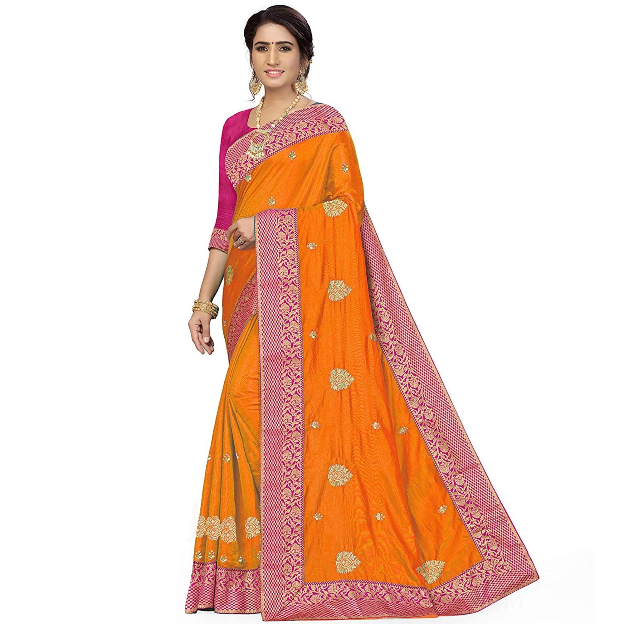 Opulent Mustard Yellow Colored Festive Wear Embroidered Sana Silk Saree - Peachmode