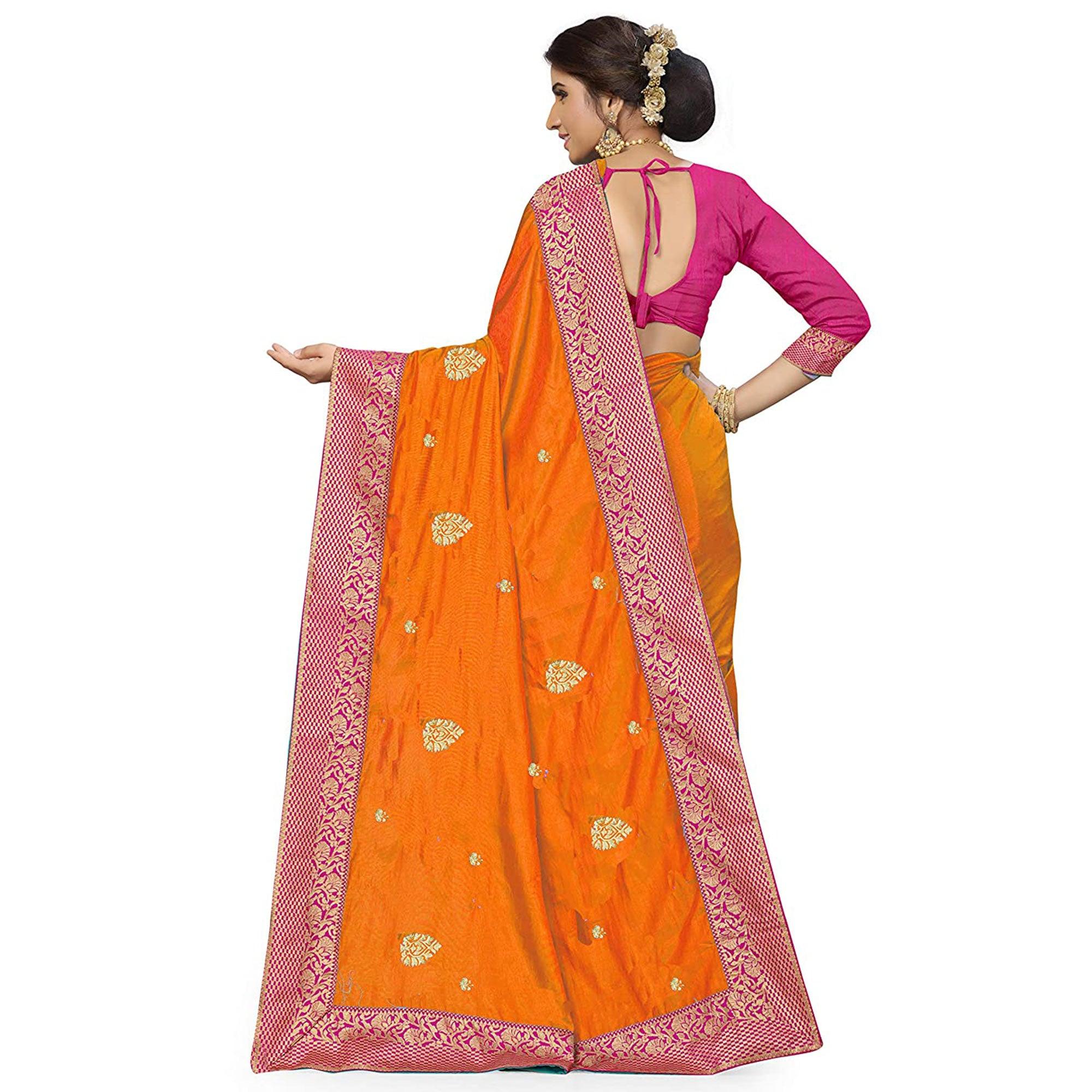 Opulent Mustard Yellow Colored Festive Wear Embroidered Sana Silk Saree - Peachmode