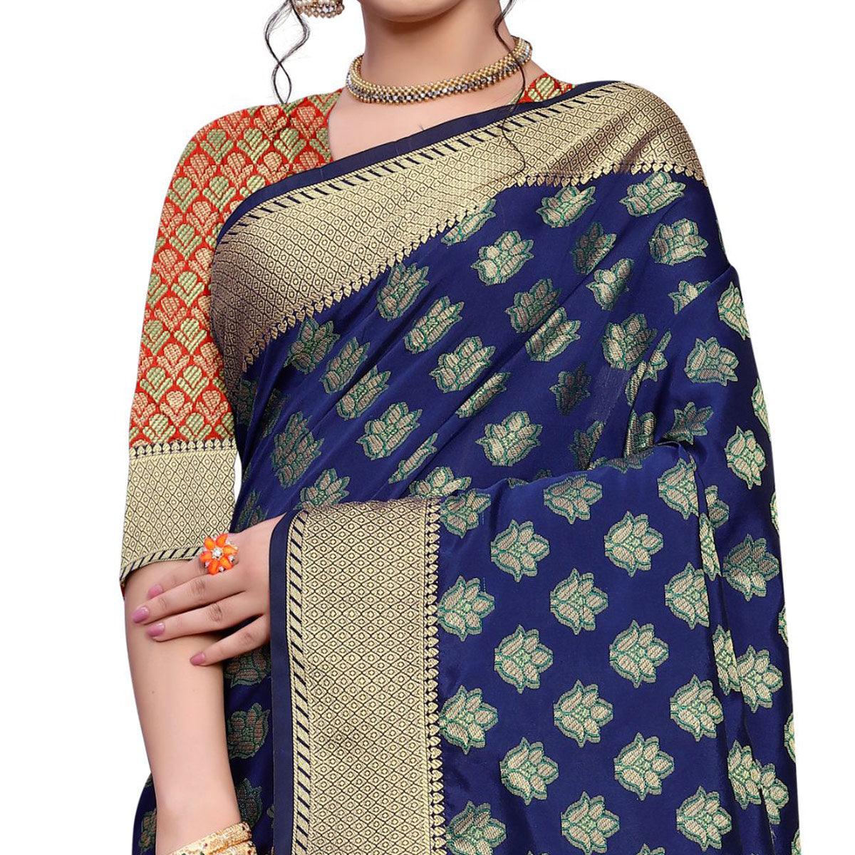 Opulent Navy Blue Colored Festive Wear Woven Art Silk Saree - Peachmode