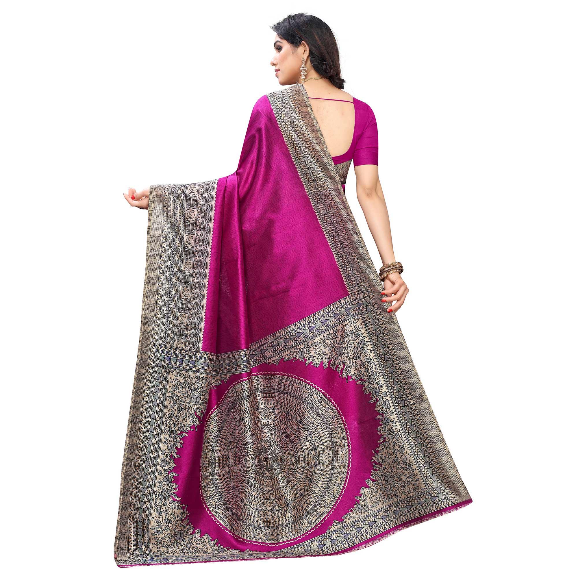 Opulent Pink Colored Festive Wear Printed Art Silk Saree - Peachmode