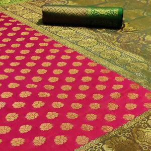 Opulent Pink Colored Festive Wear Woven Heavy Silk Saree - Peachmode