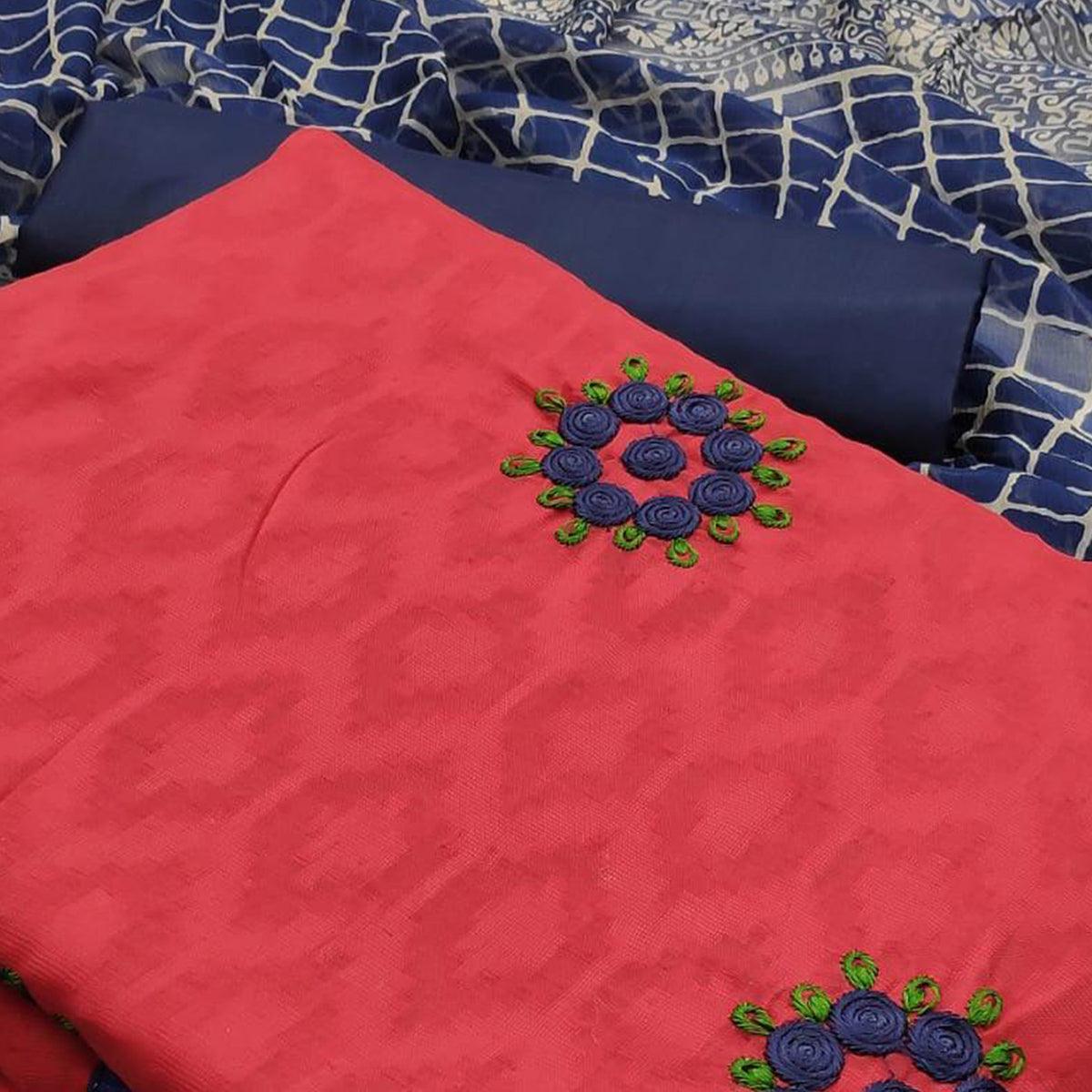 Opulent Red Colored Casual Wear Embroidered Jacquard Dress Material - Peachmode