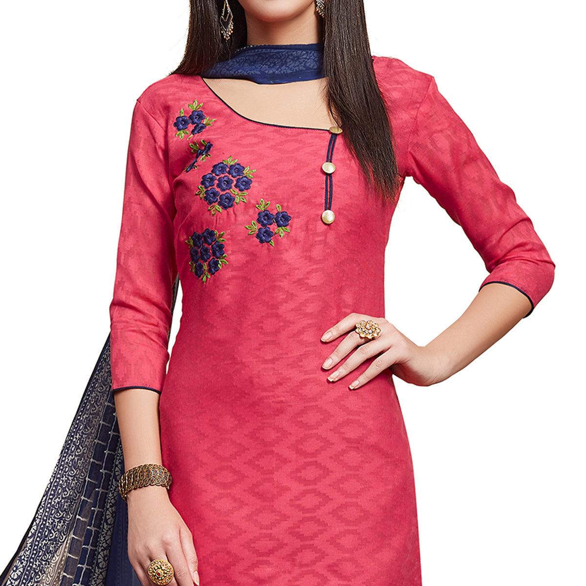 Opulent Red Colored Casual Wear Embroidered Jacquard Dress Material - Peachmode