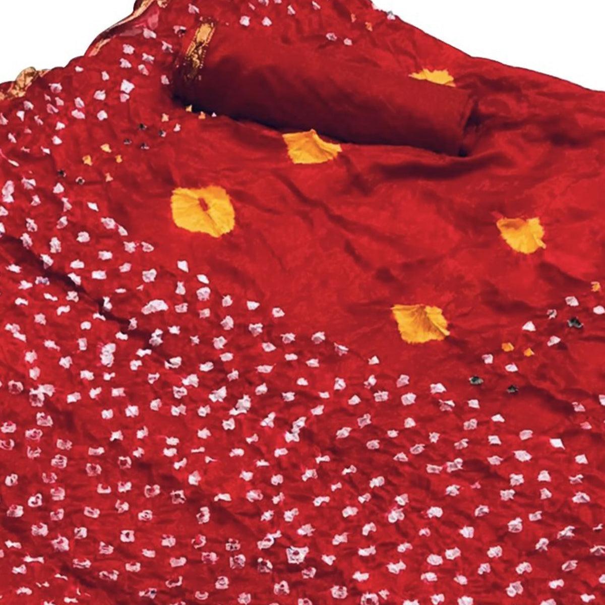 Opulent Red Colored Festive Wear Bandhani Printed Silk Saree - Peachmode