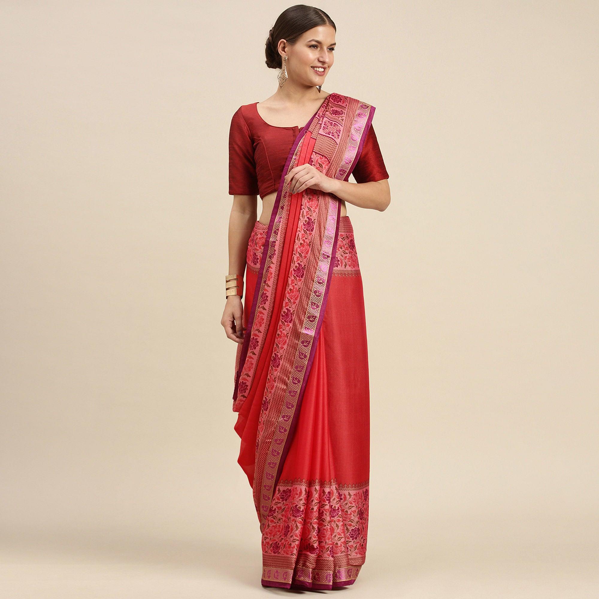 Opulent Red Colored Partywear Printed Rangoli Silk Saree - Peachmode