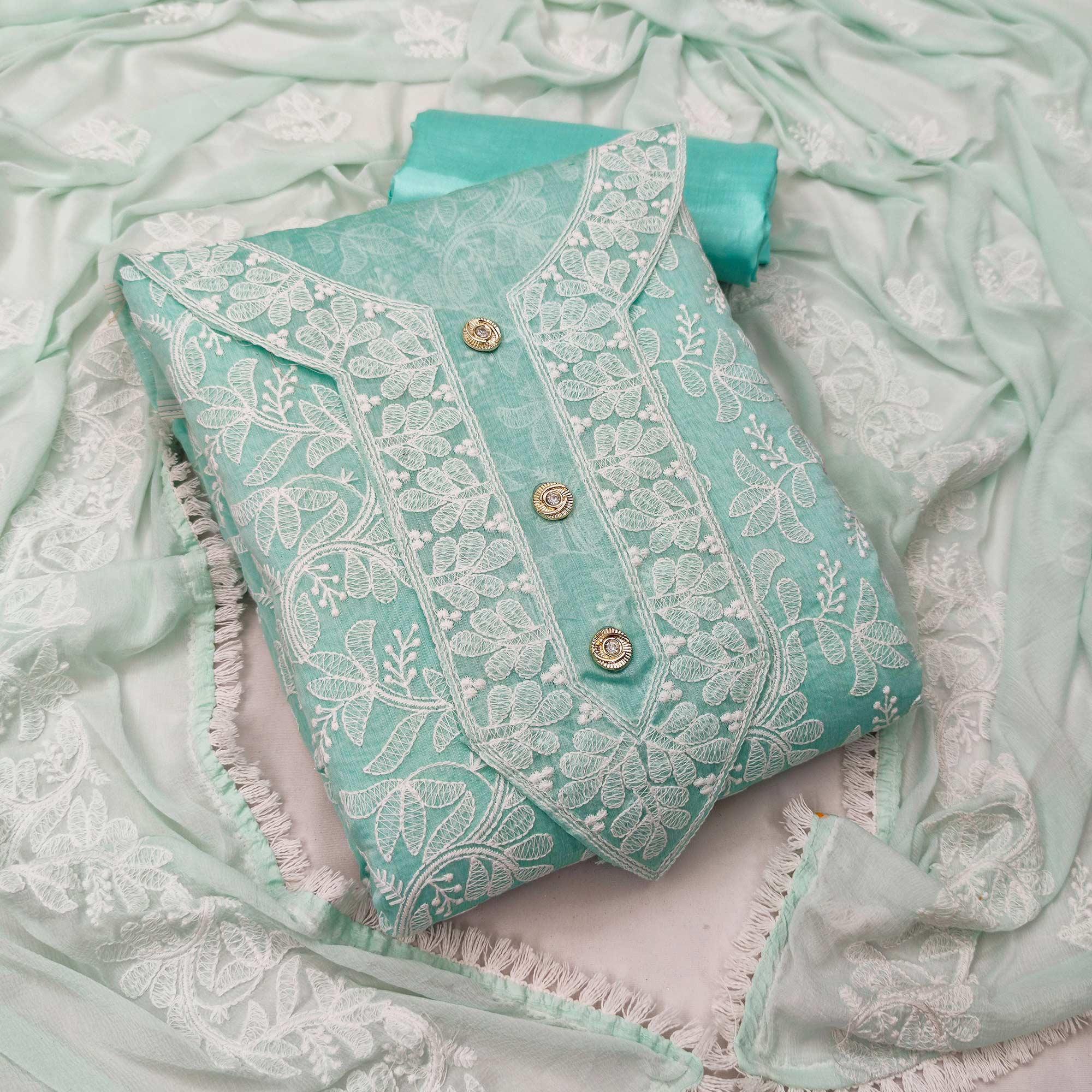 Orange And Blue Dress Material Pack Of 2 - Peachmode