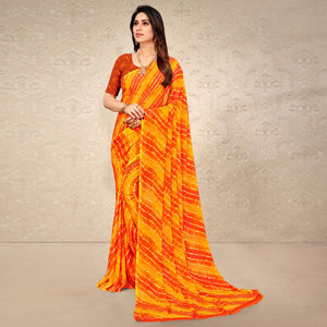 Orange & Mustard Printed Chiffon Saree - Peachmode