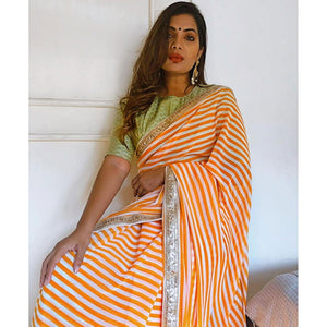 Orange & White Casual Wear Printed Georgette Saree - Peachmode