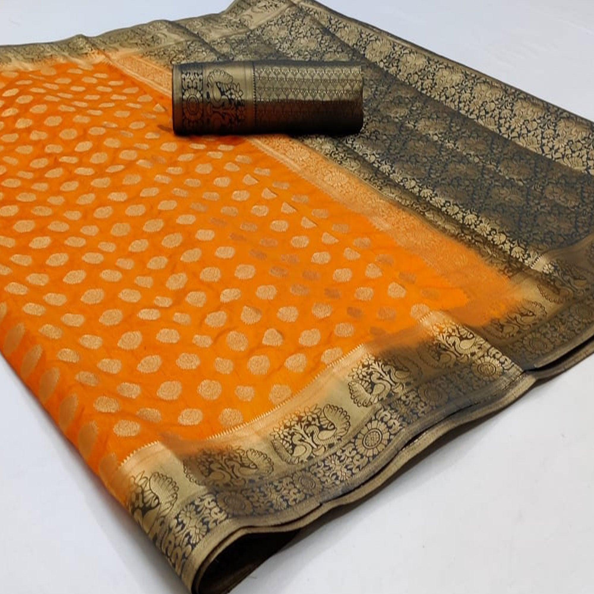 Orange-Blue Festive Wear Woven Zari Pallu Art Silk Saree - Peachmode