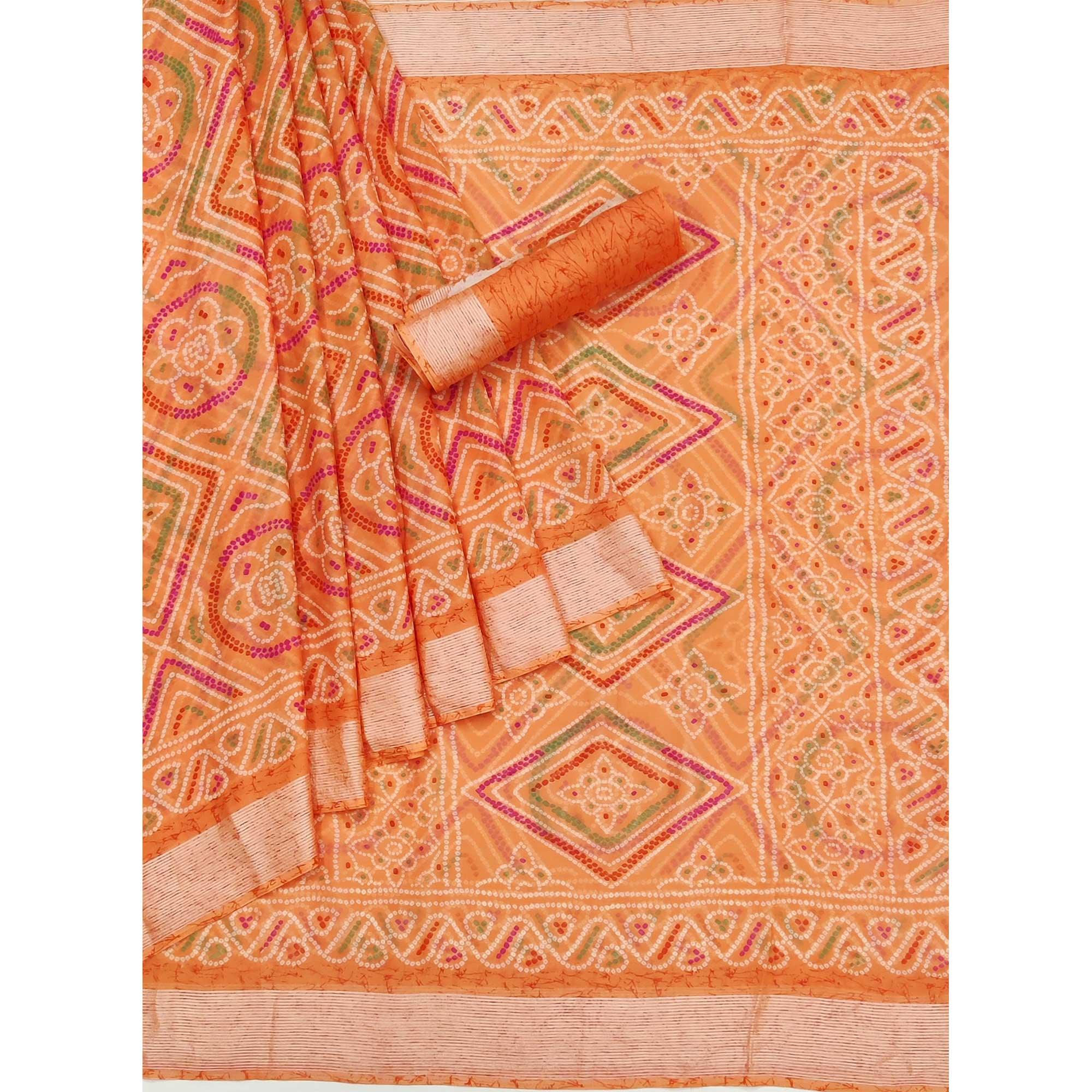 Orange Casual Wear Bandhani Printed Chiffon Saree - Peachmode