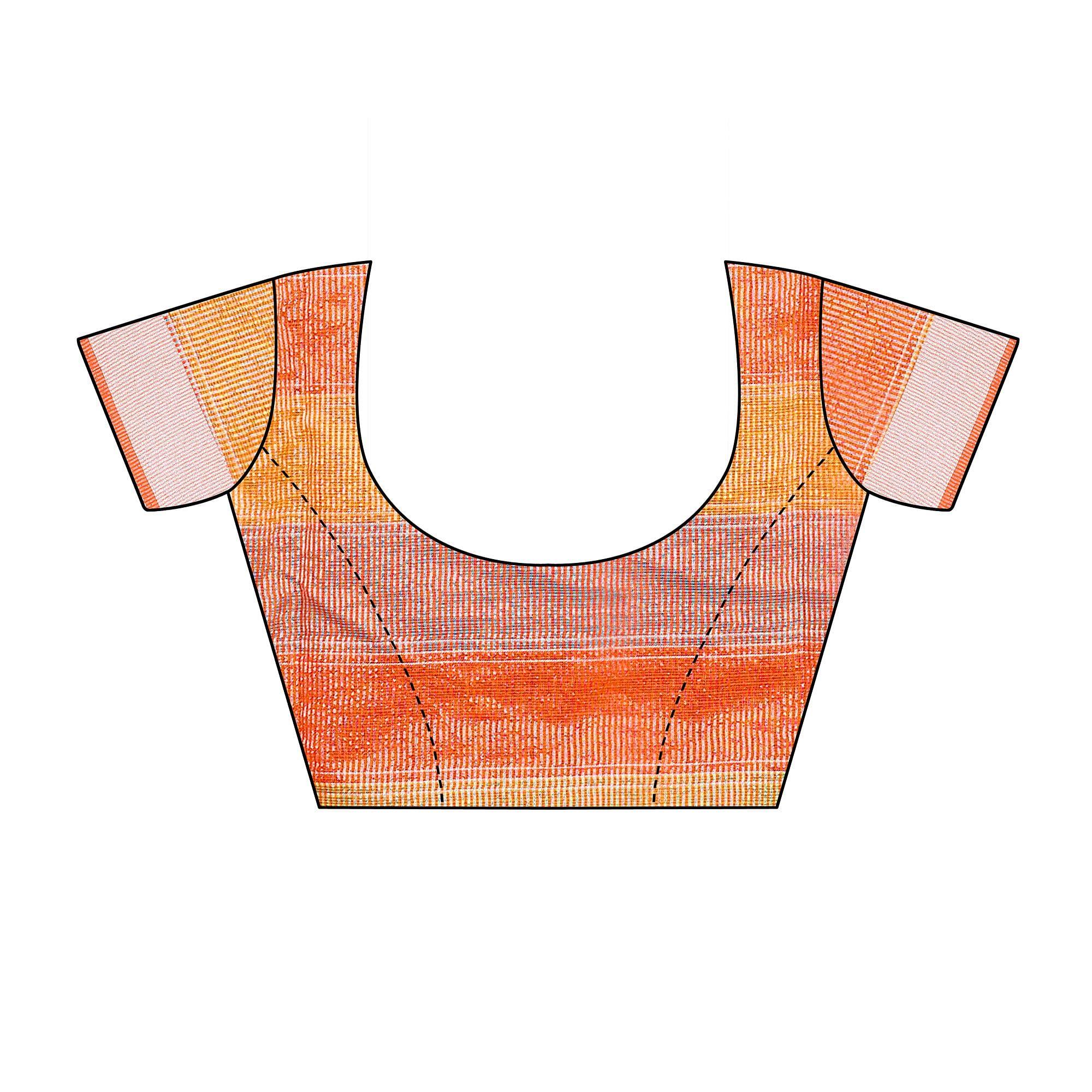 Orange Casual Wear Checks Printed Silk Saree With Border - Peachmode