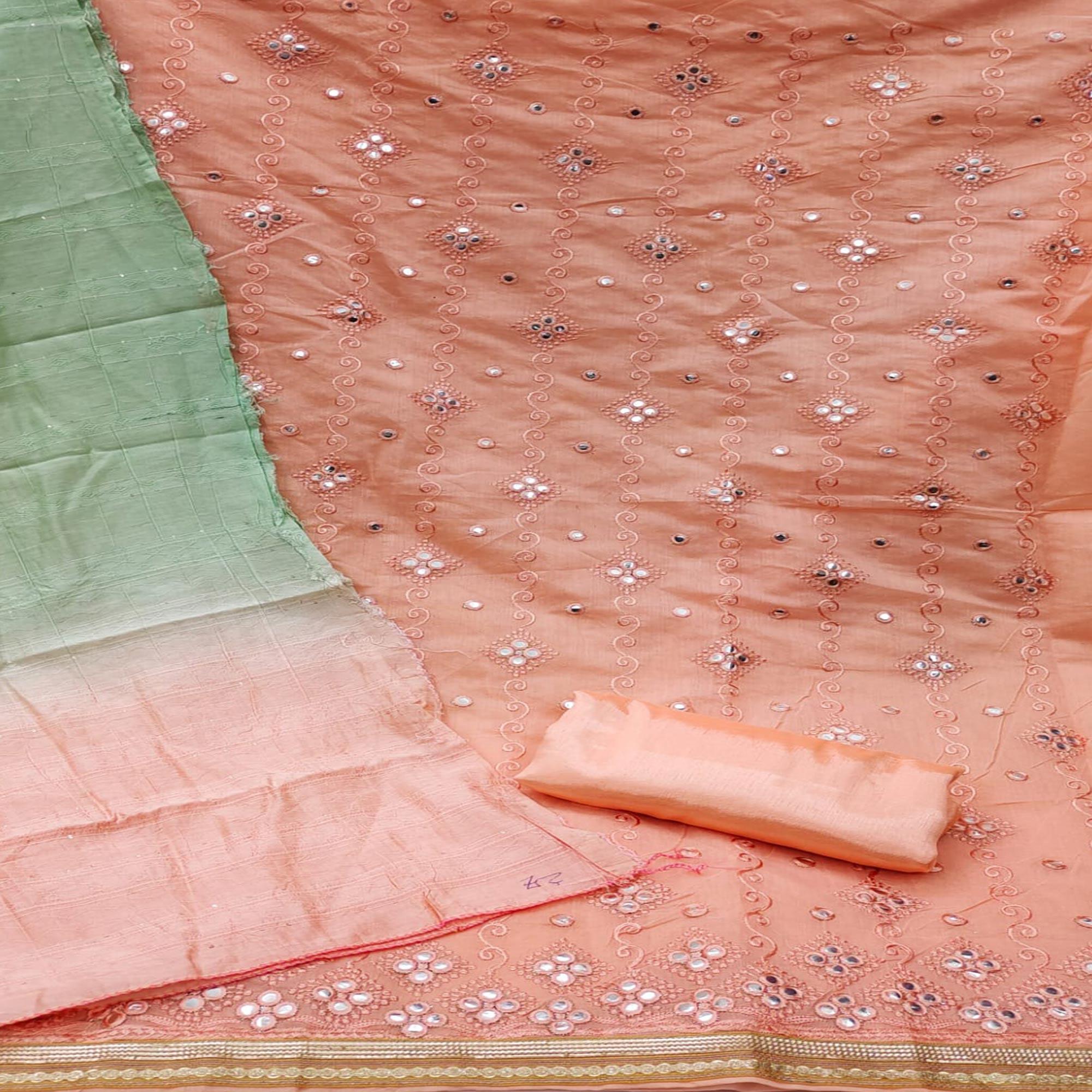 Orange Casual Wear Embroidered Chanderi Dress Material - Peachmode