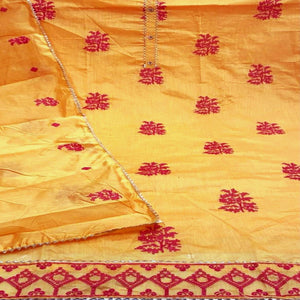 Orange Casual Wear Embroidered Modal Silk Dress Material - Peachmode