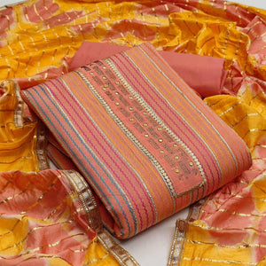 Orange Casual Wear Embroidery With Hand Work Premium Pure Cotton  Dress Material - Peachmode