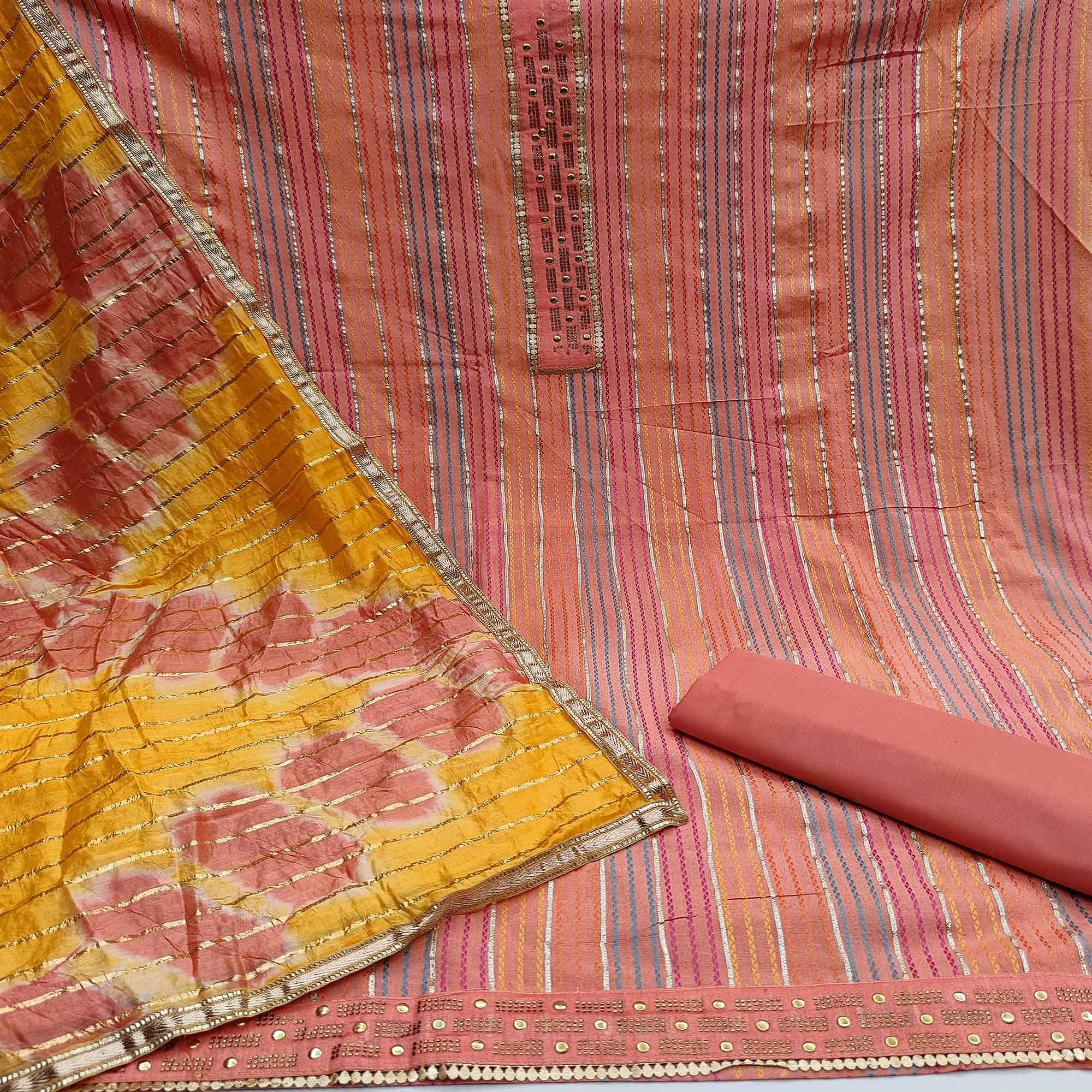 Orange Casual Wear Embroidery With Hand Work Premium Pure Cotton  Dress Material - Peachmode