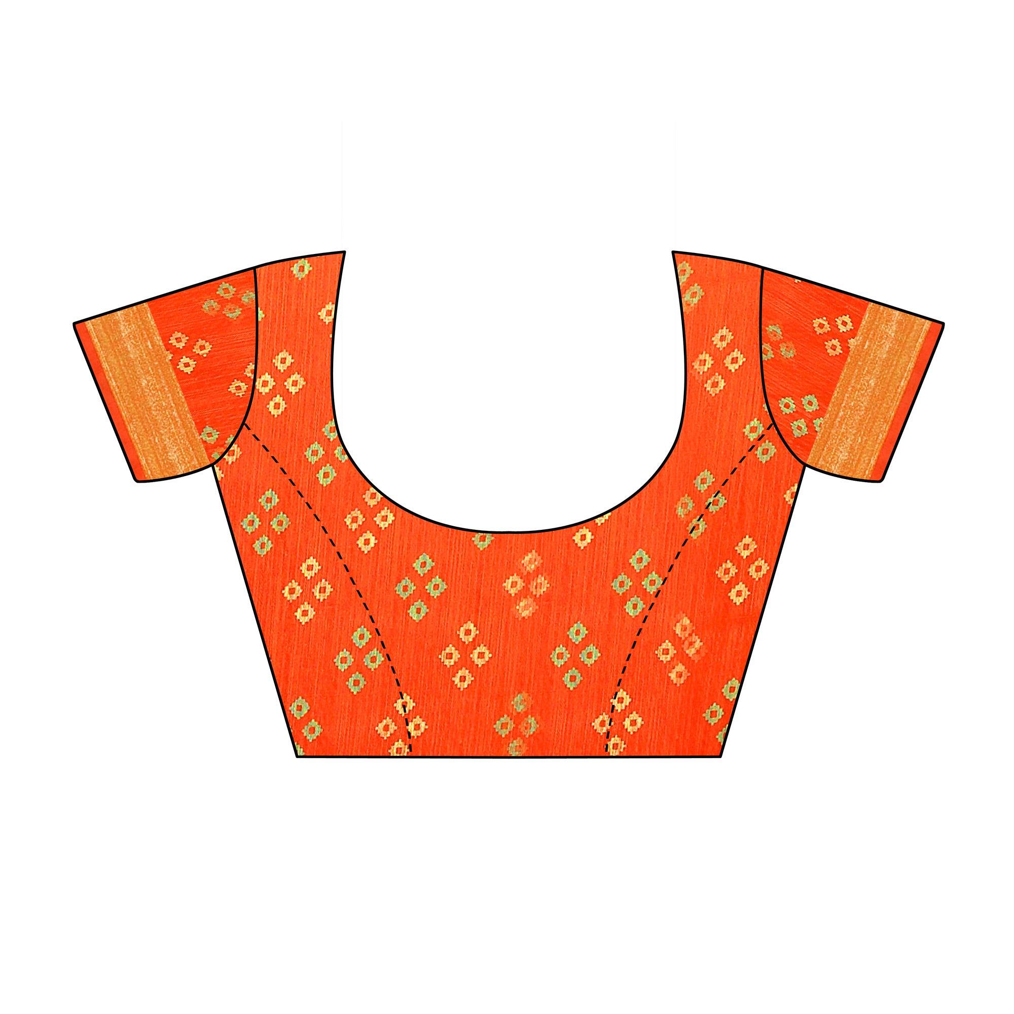 Orange Casual Wear Fancy Printed Heavy Linen Saree With Zari Border - Peachmode