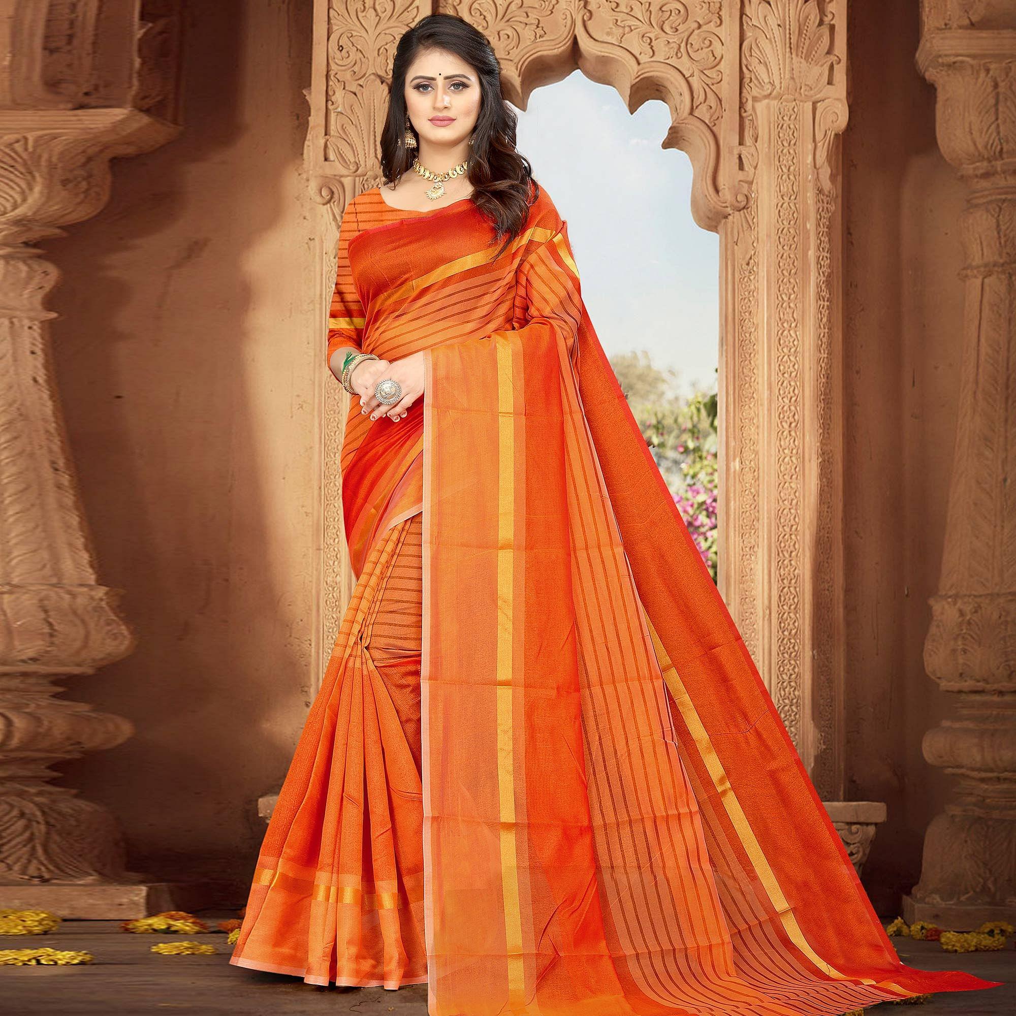 Orange Casual Wear Printed Art Silk Saree - Peachmode